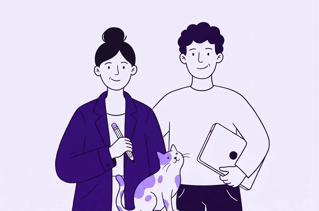 The two Mark AI characters with their cat